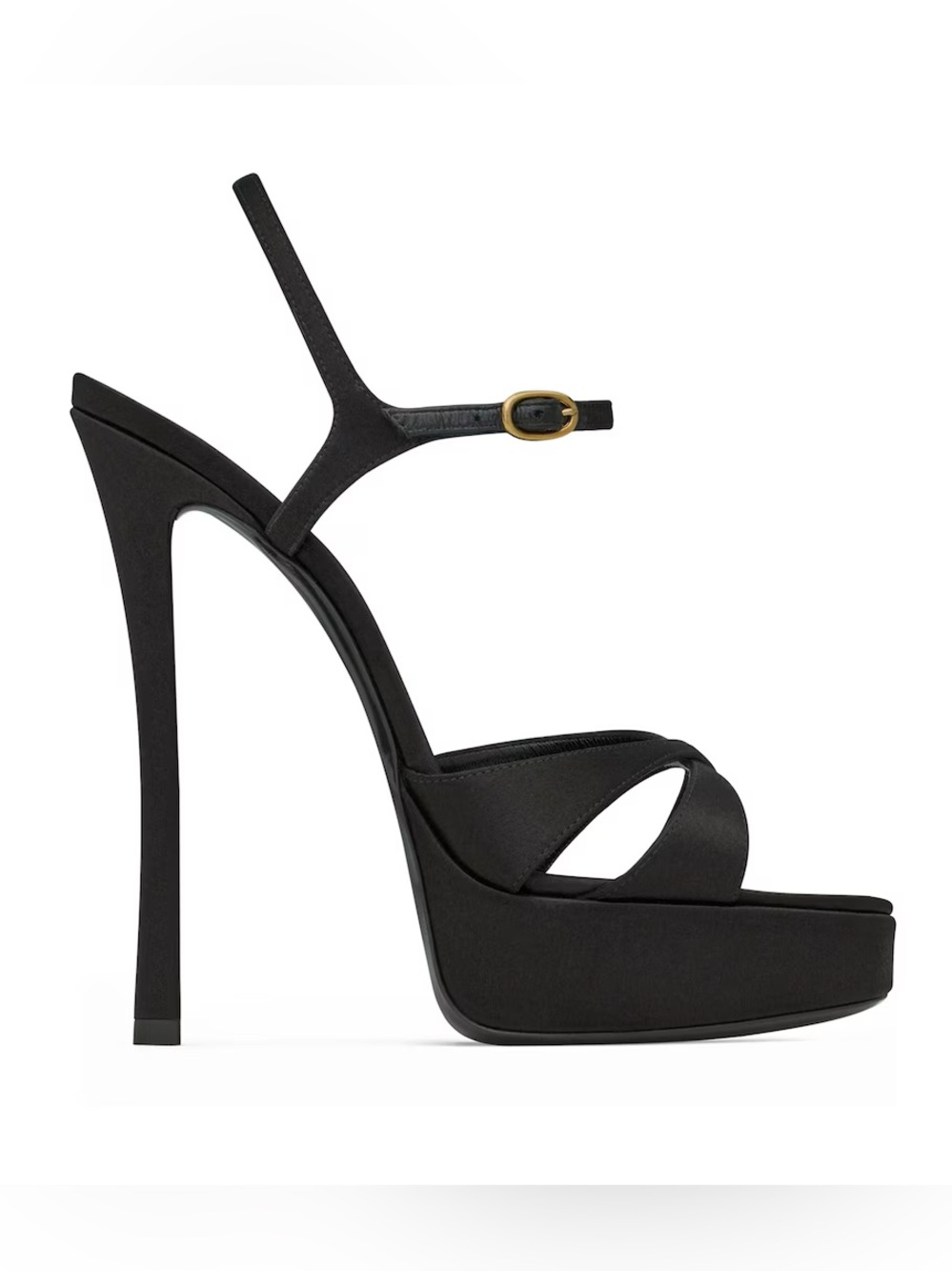 YSL Black Satin Debbie Platform Sandals 110 Heels 39